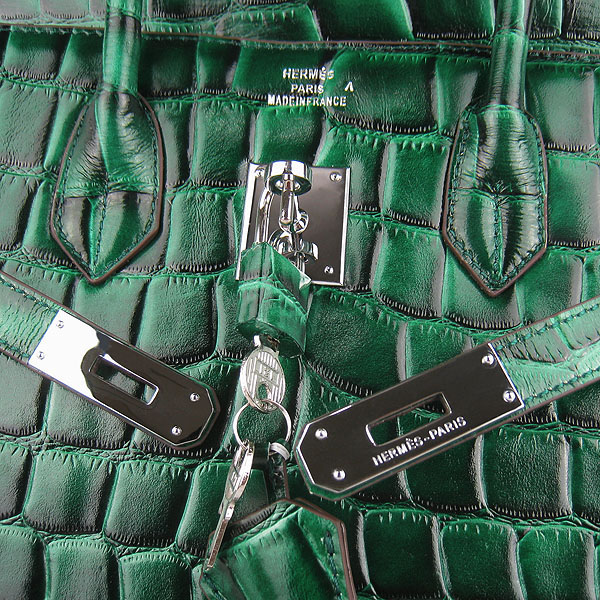 High Quality Fake Hermes Birkin 35CM Crocodile Veins Leather Bag Dark Green 6089